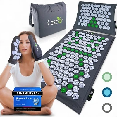 CASPOR Akupressur Eco Set - Akupressurmatte mit Kissen, Tasche und Massagehandschuhe