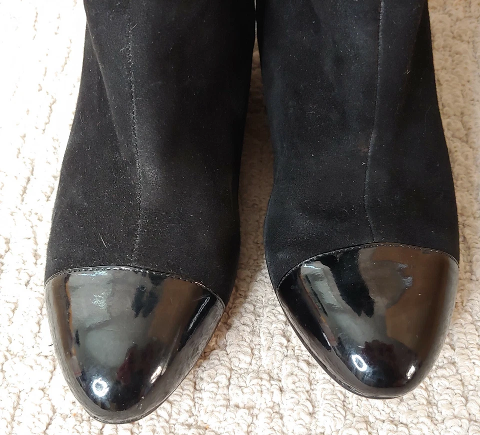 Taryn Rose Black Suede + Patent Leather Tr-Kura Boots 10M Knee High Wedge - Image 4 of 4