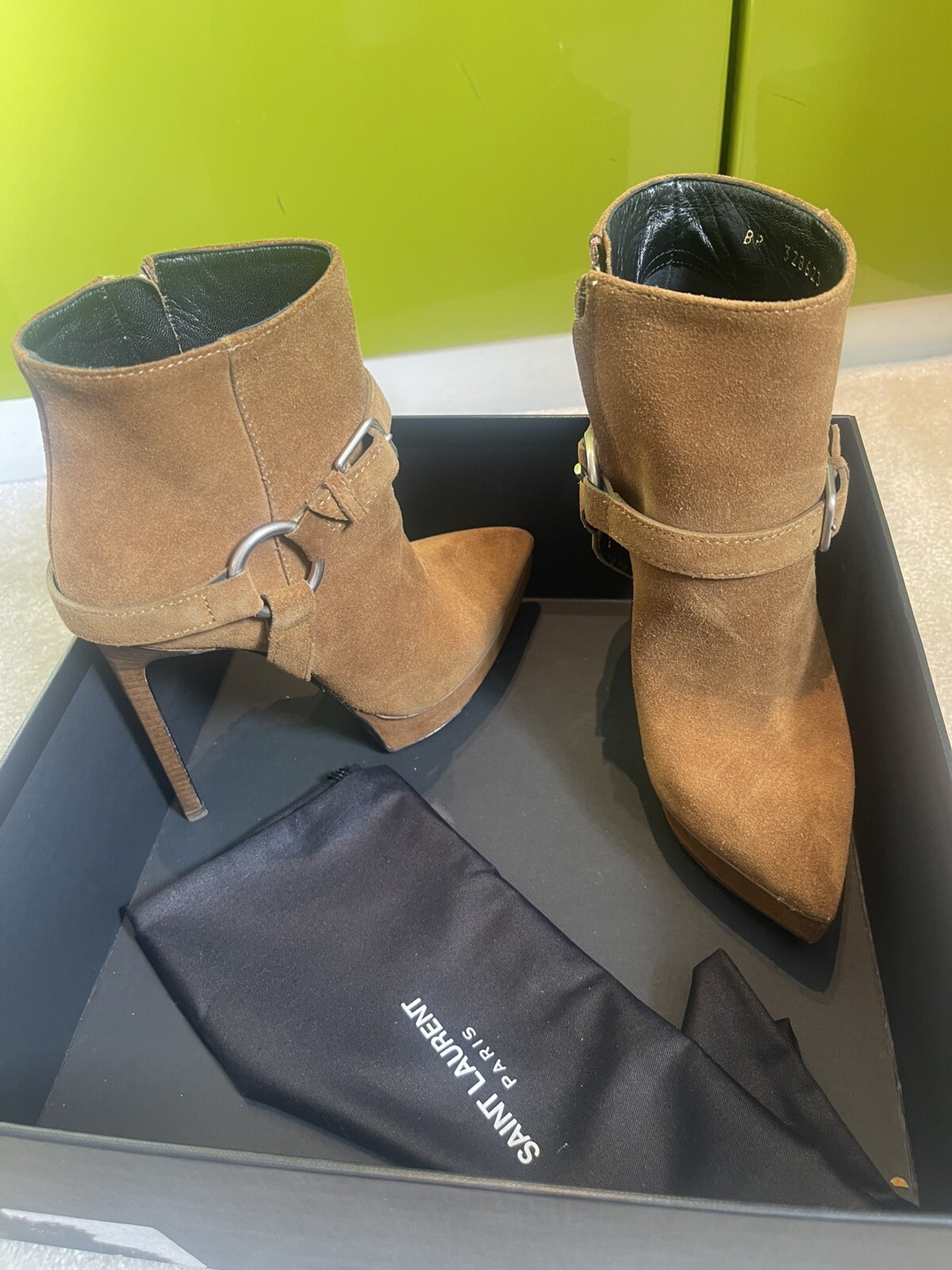 Stivaletti Saint Laurent marroni scamosciati plateau UK 1 5 EU 34 5 INDOSSATI SOLO UNA VOLTA