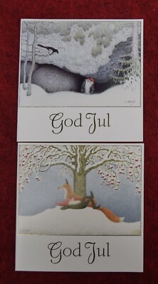 2 folded  HELJE  Gome with Fox and Magpie Bird   Unused cards FREE SHIPPING
