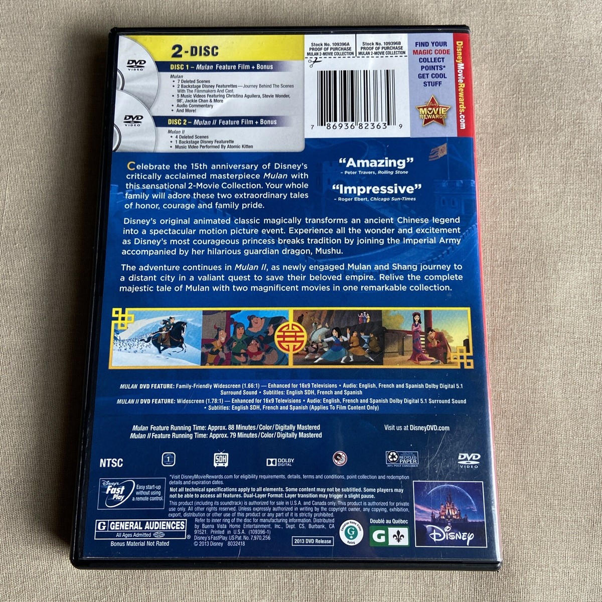 Disney: Mulan I II (1 2) (DVD 2-Disc, 2-Film Set) Animated