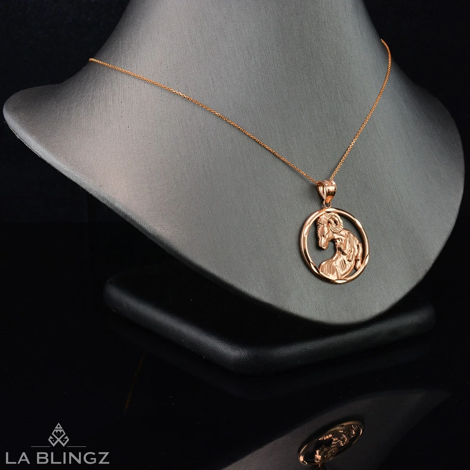 Aries Zodiac Sign Gold Ram Round DC Pendant | 10k 14k Yellow White Rose Gold - Image 4 of 4