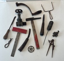 Vintage Junk Drawer Barn Find TOOL And Hardware LOT Valves Knives Hammer Square
