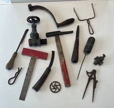 Vintage Junk Drawer Barn Find TOOL And Hardware LOT Valves Knives Hammer Square