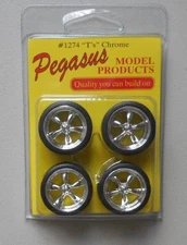 T's CHROME RIMS w TIRES PEGASUS 1:24 1:25 CAR MODEL ACCESSORY 1274