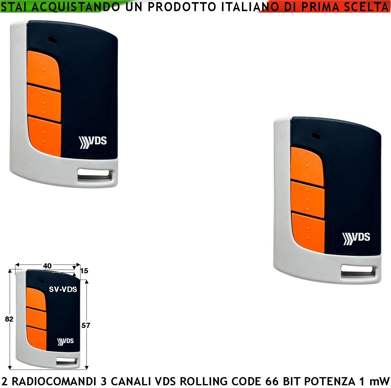 Kit 2 Pezzi Radiocomandi VDS Originali 433,92 MHz Rolling Code 3CH - 1