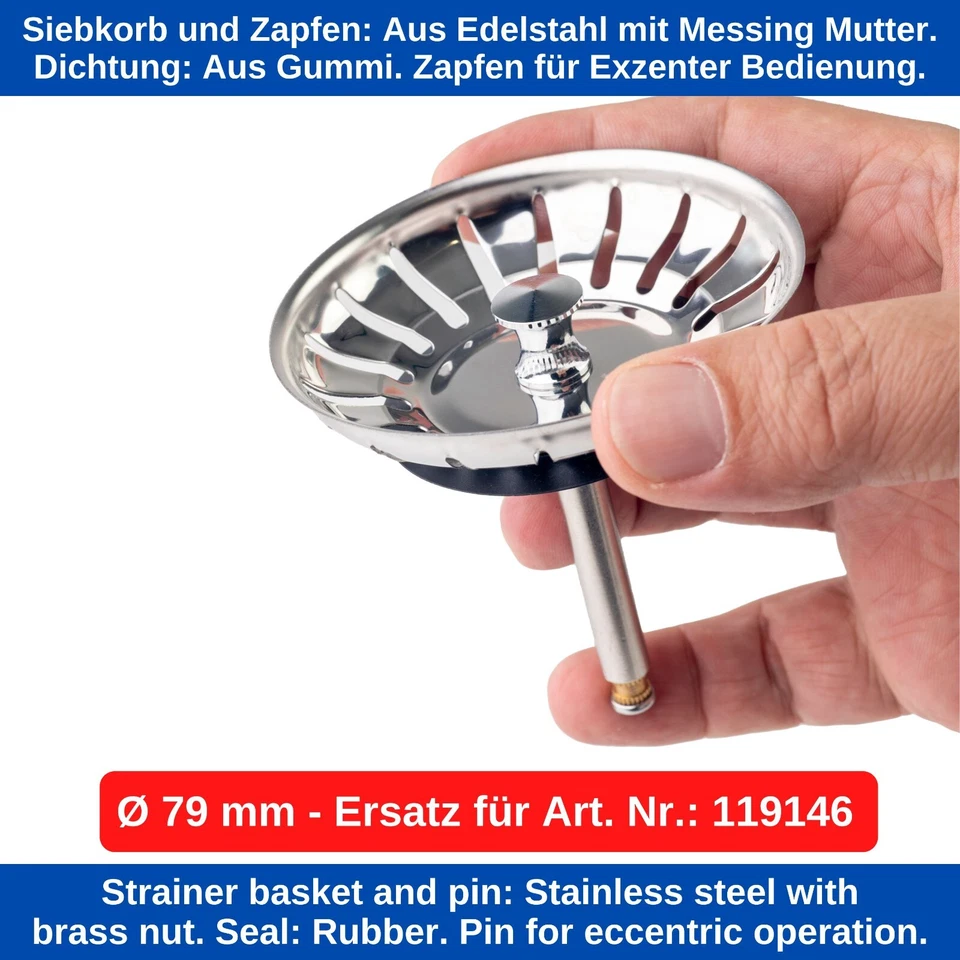 Siebkörbchen passend für Blanco 119146 Ø79mm Siebkorb Abflusssieb Siebkorb Spüle - Bild 3 von 4