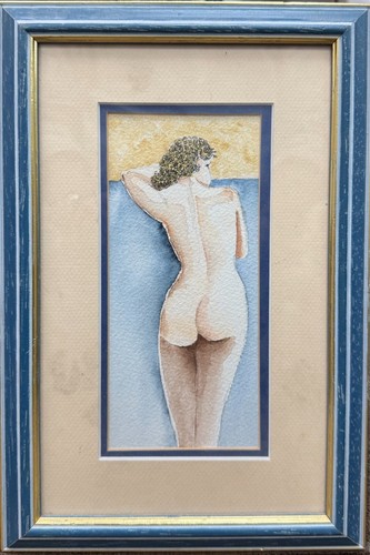 Aquarelle encadrée - Jeune fille nue - 30 x 20 cm - 第 1/2 張圖片