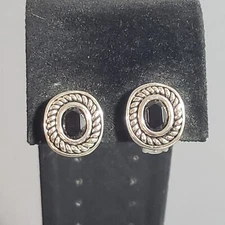 Clip On Dangle Earrings Silver Tone Black Mid Century Retro Modernist Boho 0.75"