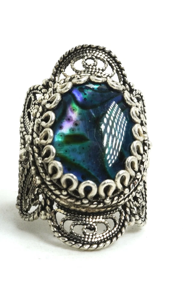 批量 5 件纯银凸圆形宝石和珍珠戒指,6 - 13 3/4 — 第 4/4 张图片