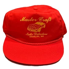 Vintage Snapback Trucker Hat Cap Master Craft Auto Detailers Red Rope Corvette