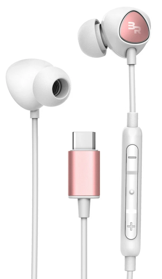 USB C Headphones with Mic Wired In-Ear Type C Earbud Earphones - Rose Gold - Image 2 of 4