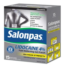 Salonpas 15ct Pain Relieving Gel Patches - with 4% LIDOCAINE. EXP 03/27