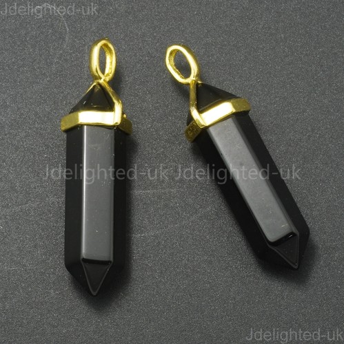 Natural Gemstone Hexagonal Point Reiki Chakra Pendant Real Leather Necklace Gold - Picture 17 of 41