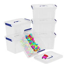 Idotry 12L Latching Storage Box Stackable Plastic Containers Blue Latches w/ Lid