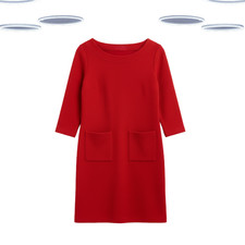Ex White Stuff Women's Dress Red 3/4 Sleeve Jacquard Texture Jersey