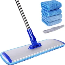 18" Microfiber Mop Floor Cleaning System with 4 Reusable Pads & Stainless Handle