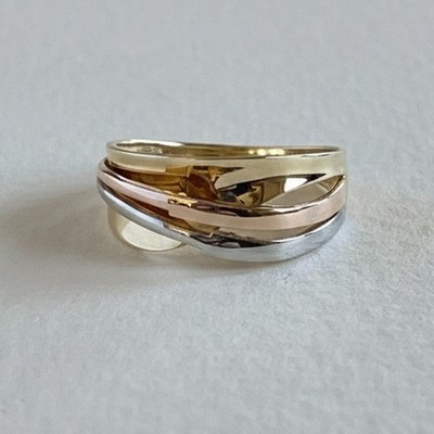 14K Tri Color Gold Crisscross Ring