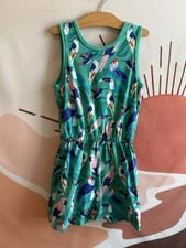 Tea Collection Romper Girl's Size 12 Green Tropical Reversible Bird Stretch Kids