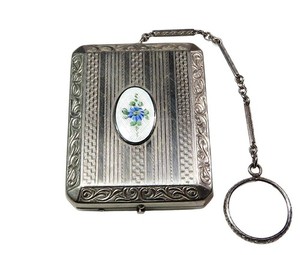 Vintage Art Deco 1920s Guilloche Enamel Dance Purse Makeup Compact EBM. CO. USA