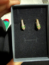 14k gold plated Etsy diamond snake huggie earrings emerald eyes