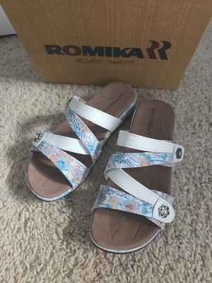 Romika Women's Leather Sandals Size 37 Multicolor Flowers