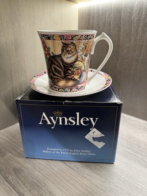 Aynsley Cinders Katze große Tasse & Untertasse La Grande Tasse Fine Bone China verpackt
