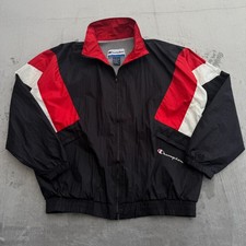 Giacca a vento vintage Nylon Champion nera conchiglia rossa L