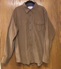 Weatherproof Vintage Men's Long Sleeve Button Down Brown Corduroy Shirt Size L