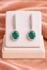 2.62 Ct  Oval Cut Emerald Earrings Wedding Earrings 14k White Gold
