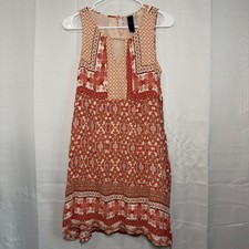 Blue Rain Shift Dress S Red Orange Boho Geometric Print EU18137F