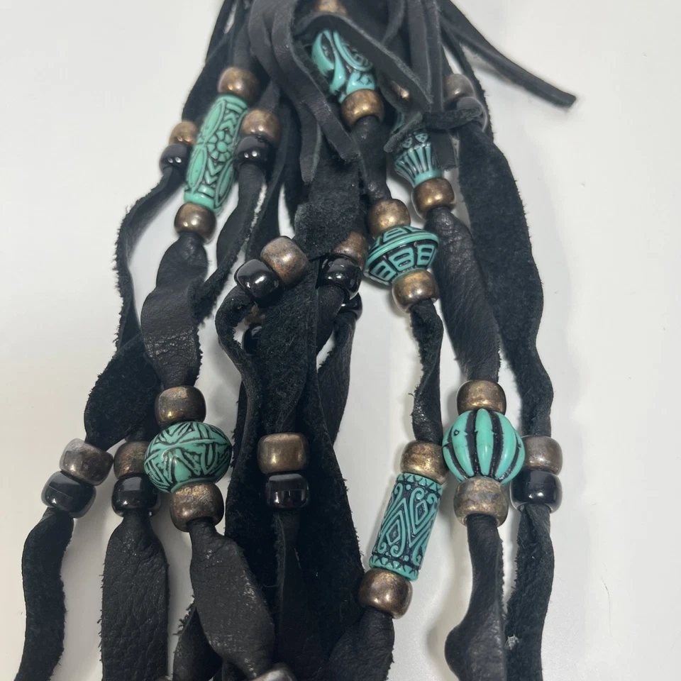 Laço de cabelo de motocicleta Hawg-Tyd envoltório cauda de cavalo barrette contas de couro preto frisado - Imagem 4 de 4