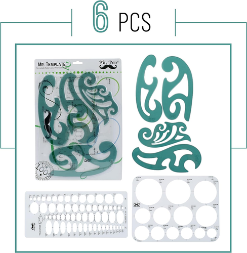 French Curve - Large Circle & Ellipse Templates (6 Pc), Curve Ruler, Drawing & D - Afbeelding 2 van 12