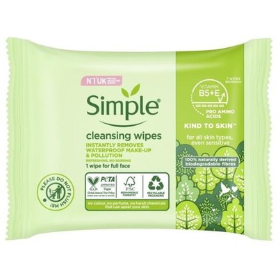 Simple Kind to Skin Cleansing Facial Wipes, 25 Count (Pack of 6)