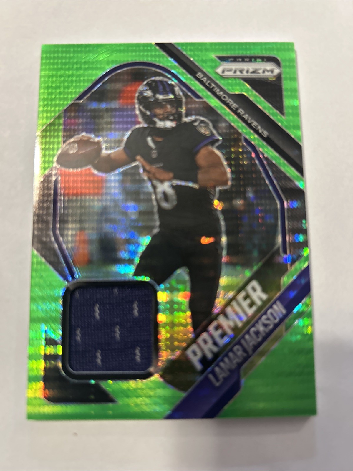 2025 Panini Prizm Premier Jerseys Lamar Jackson #PJY-LJN Neon Green Pulsar Prizm
