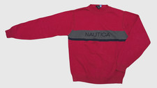 Vintage Nautica Red Logo Crewneck Sweater Men  s L Cotton Knit Y2K Retro Preppy