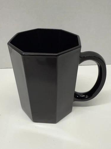 Arcoroc France Octime 3.75” 9 Oz Black Glass Octagon Mug Cup Vtg  1970s-80s