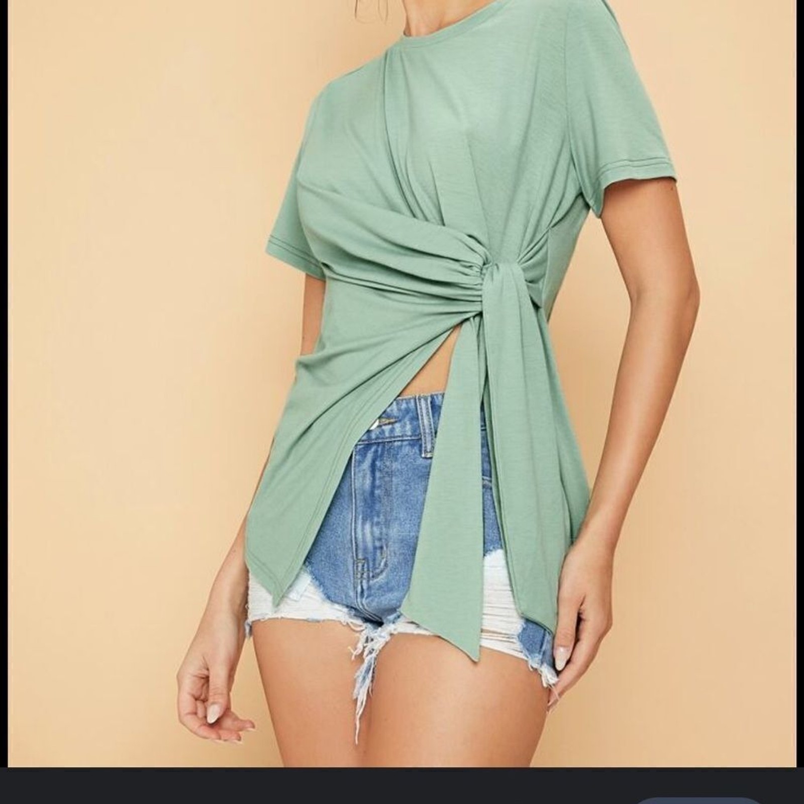 Shein curve prive side tie front solid pale green tee sz 3XL short sleeve 381 image 3