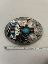 Vintage Indigenous Native American Style Belt Buckle Buffalo Nickels Turquoise