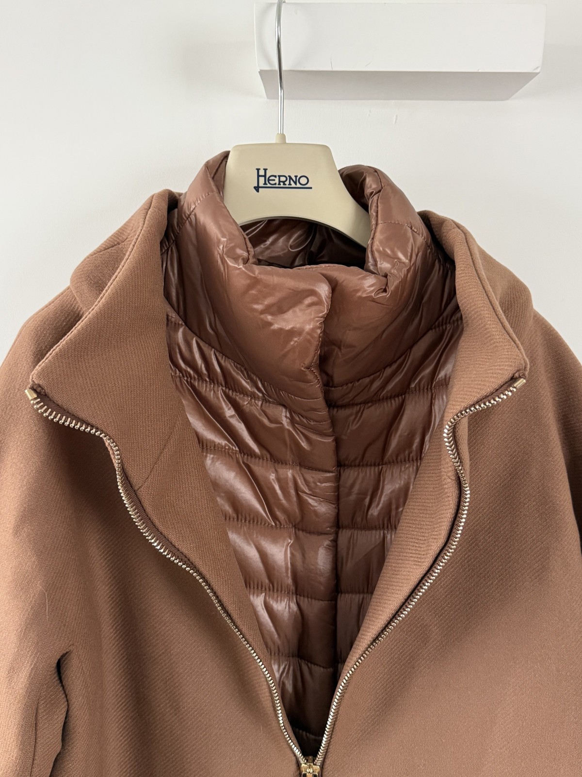 Herno Brown Tan Detachable Collar Puffer Coat Jacket Wool Womens IT 50 UK 18 image 10