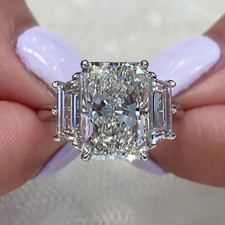 5.30Ctw Radiant Cut Moissanite Three Stone Engagement Ring Solid 14K White Gold