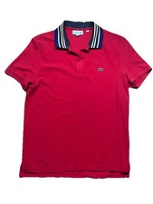 Lacoste Slim Fit Red Tipped Pique Polo Shirt Striped Collar Size Large
