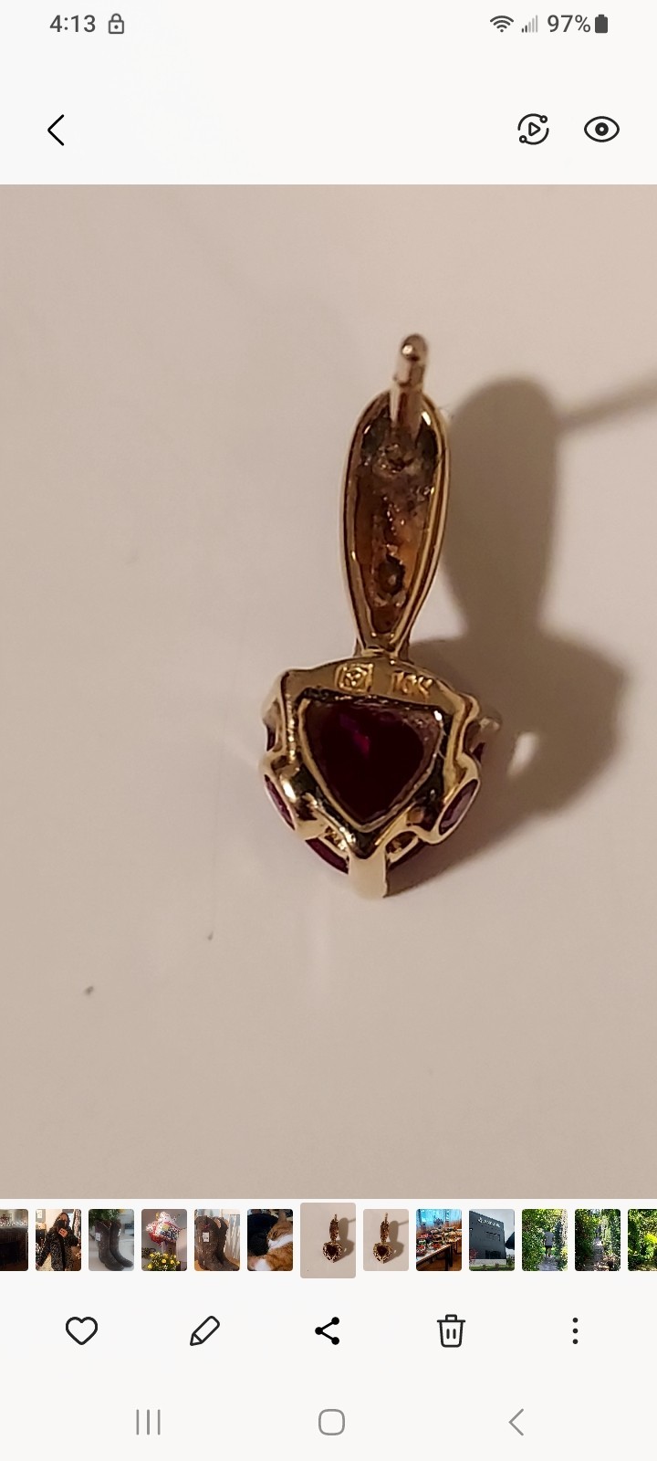10K Solid Gold Heart Shaped Ruby Post Earrings - image 3