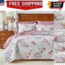 Floral Quilt Set 3 Piece Flower Quilt Sets King Size - Reversible Microfiber ...