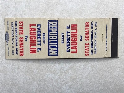 BB509 Matchbook Cover Elect Everett E. Laughlin, State Senator, 56th Dist. 1960