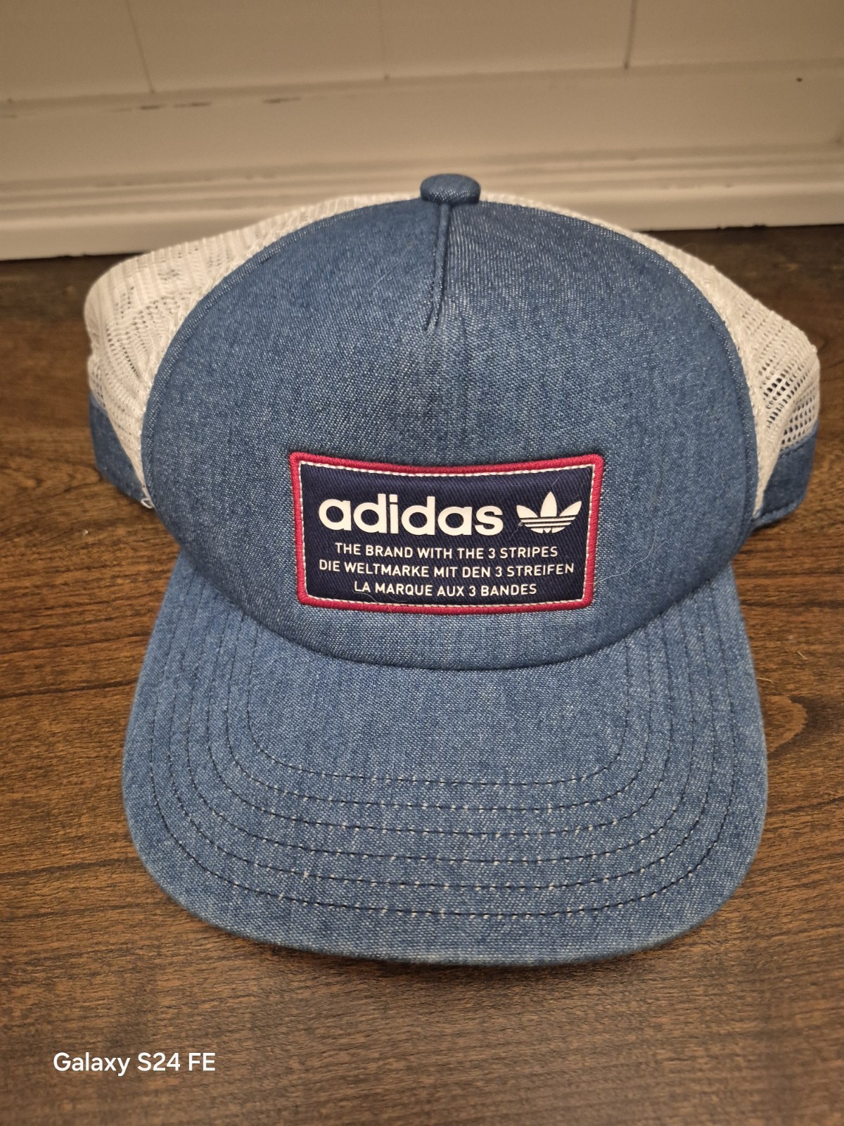 Adidas 3 Stripes Denim Trucker Hat Cap SnapBack Mesh