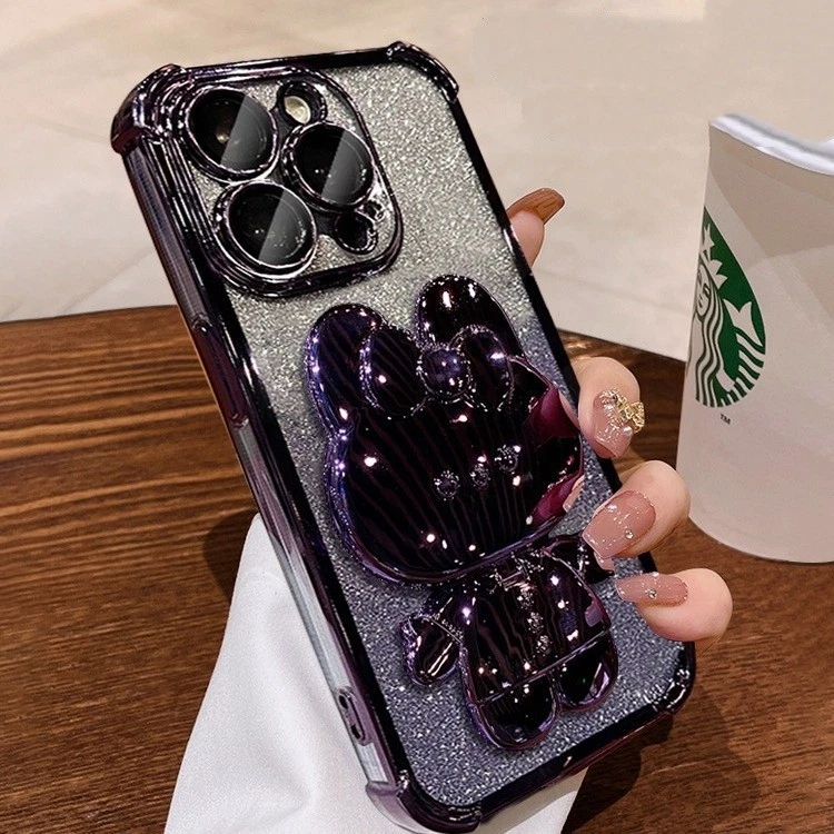 Phone 17 Case Shockproof Mirror Stand Rabbit Bubbles 16 15 14 Pro Max - Image 4 of 4