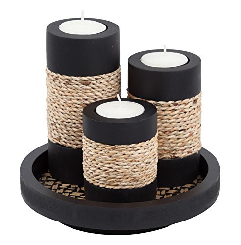 Elegant Set of 3 Tealight Candle Holders with Decorative Tray-image