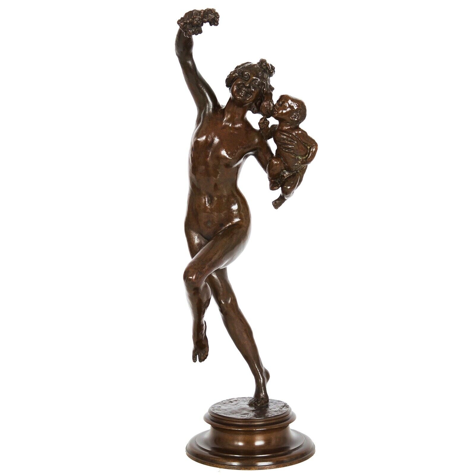 “Bacchante & Infant Faun” French Bronze Sculpture by Frederick Macmonnies
