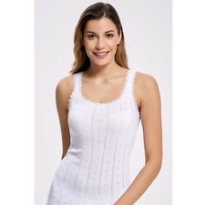 Pack of 2 Ladies Ribbed Cotton Wide Strappy Vest Stretchy Lace Comfort Jacquard